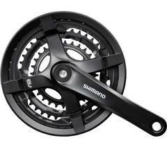Шатуни Shimano FC-TY501, довжина 175 мм, зірки 48X38X28, з захистом зірок, чорні